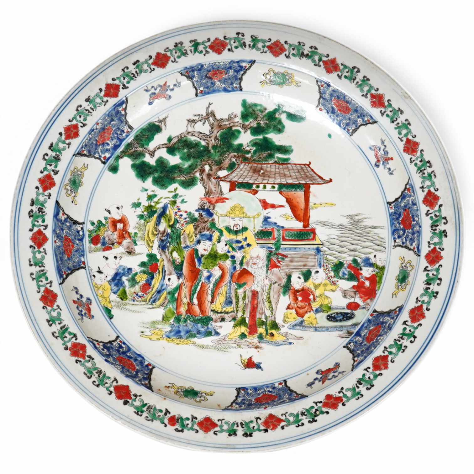 A Chinese famille verte charger, Kangxi mark but later, 45cm diameter. Condition - good